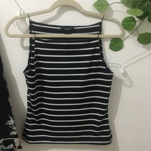 Express stripe high-neck spaghetti strap tank